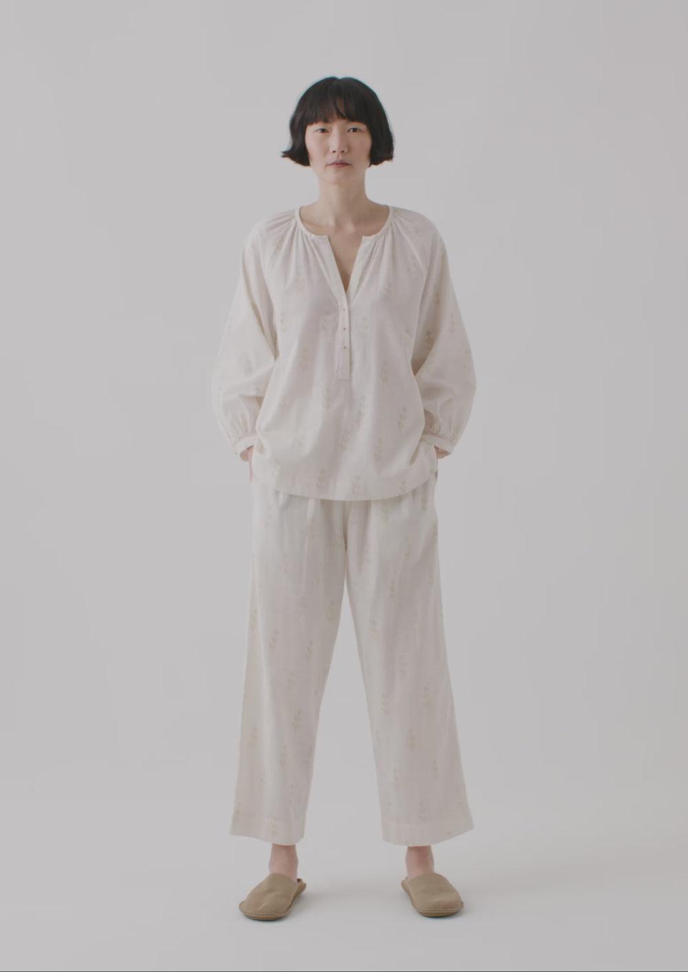 Stripe Crinkle Cotton Gown | Sage/Apricot Product Image