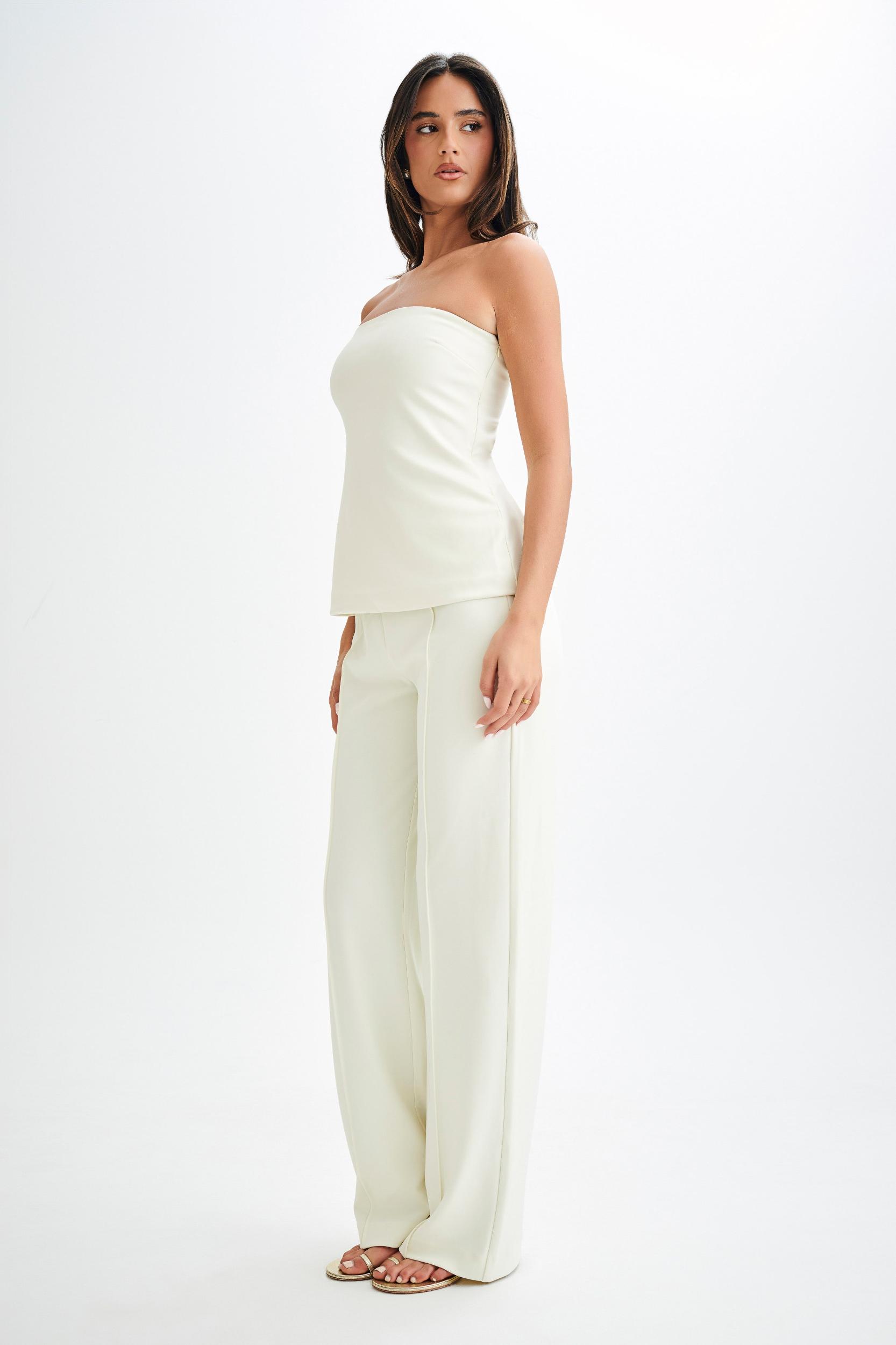Antonia Pleated Wide Leg Pants - Ivory Product Image