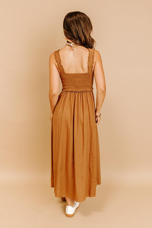 Harvest Lane Linen-Blend Midi Dress in Chocolate Product Image
