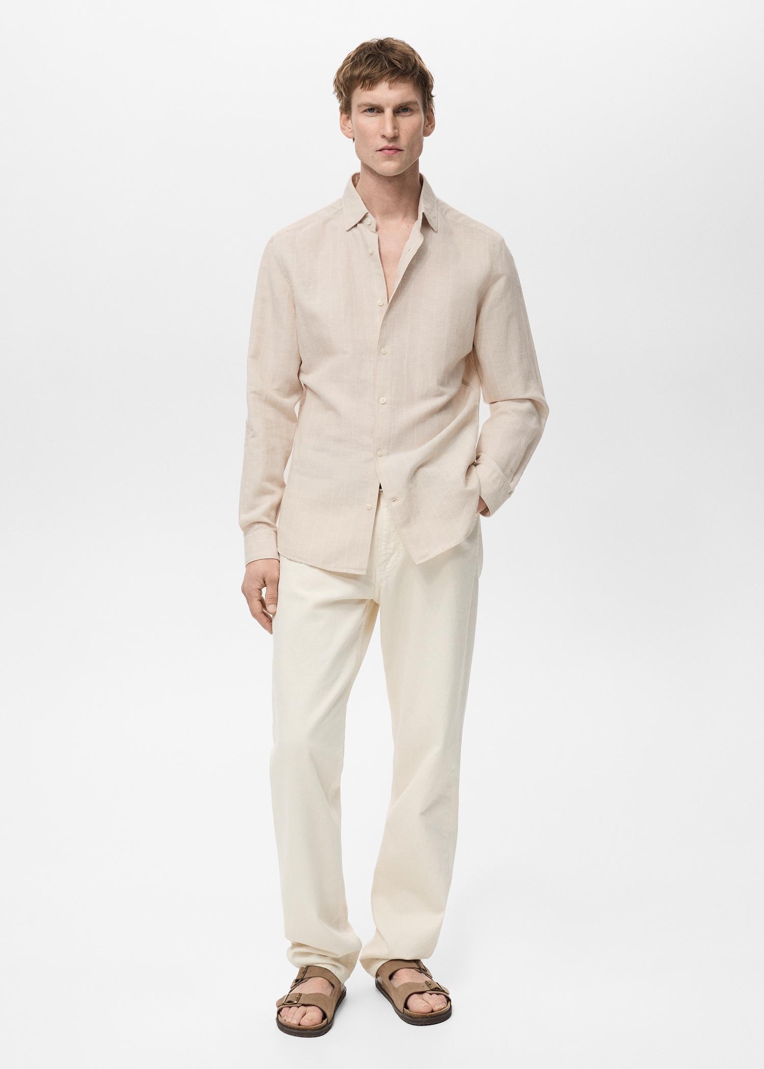 Linen pinstripe shirt - Men | MANGO USA Product Image