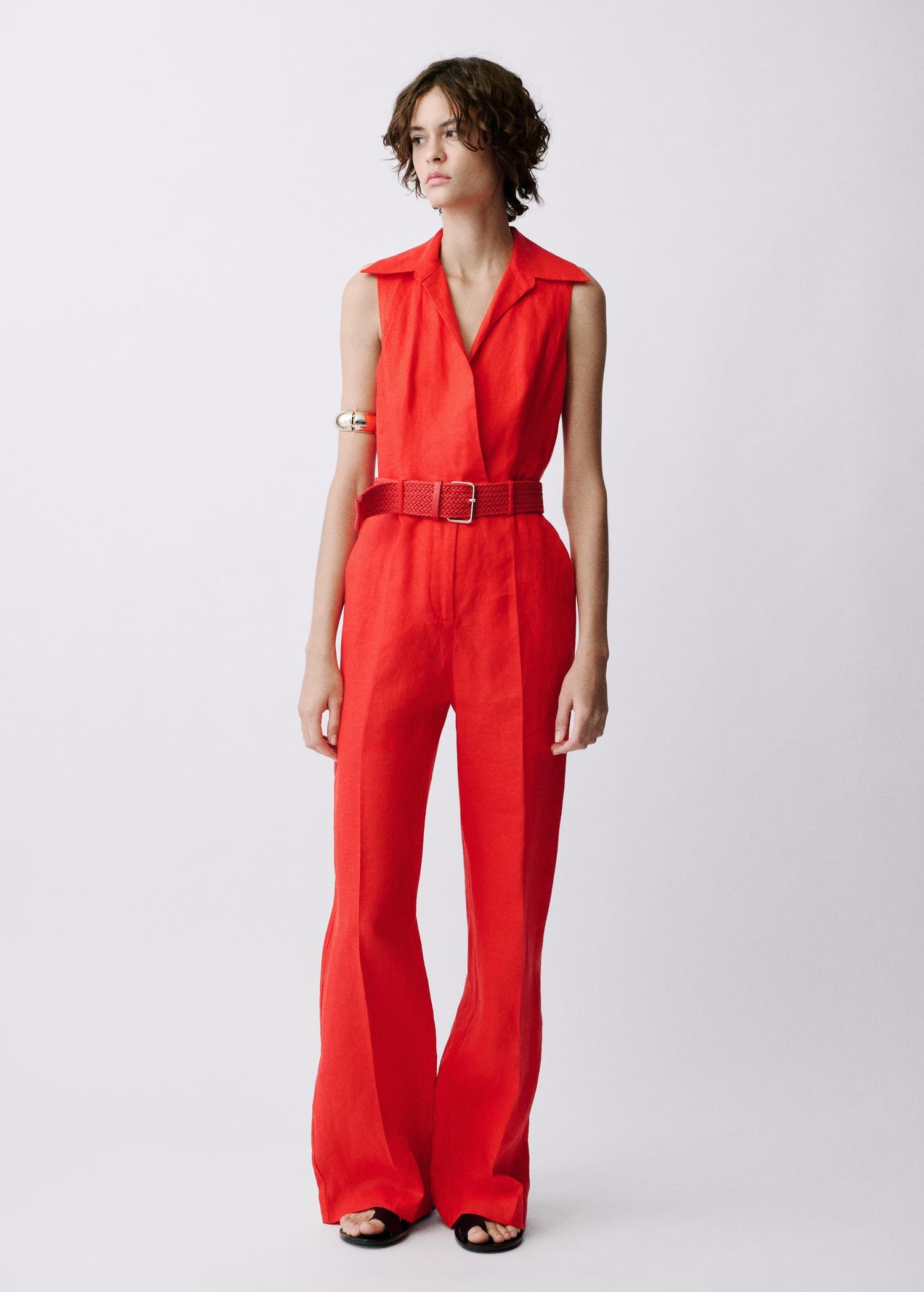 Linen shirt jumpsuit with belt - Women | MANGO USA Product Image