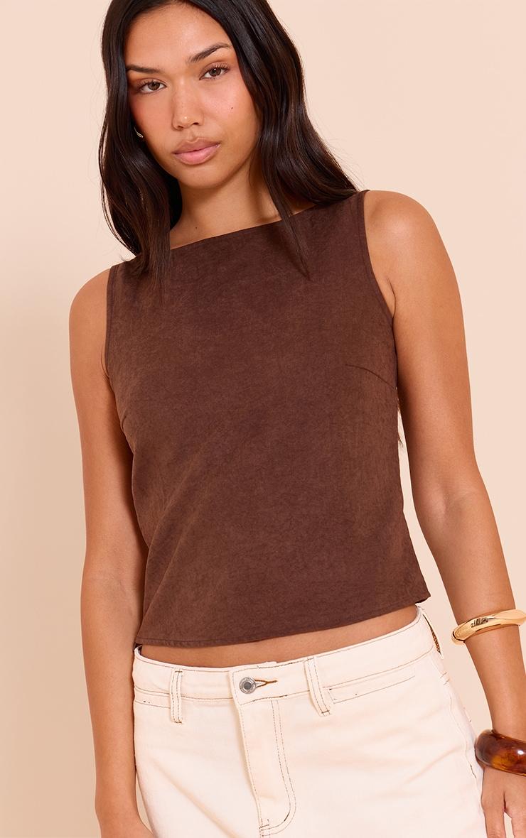 Chocolate Faux Suede Boatneck Top Product Image