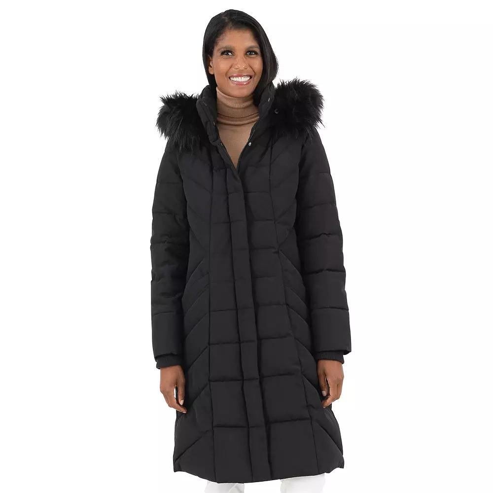 Women's Fleet Street Faux Fur Trimmed Hooded Long Puffer Coat,  Product Image