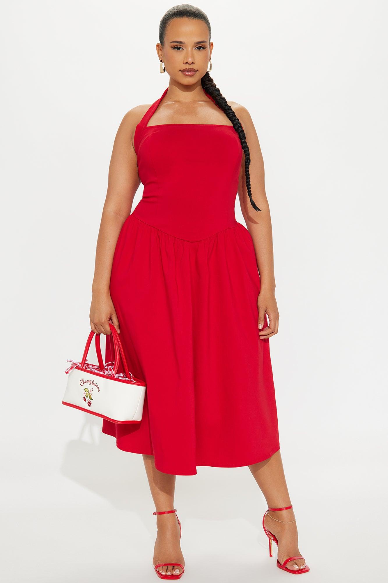 Phoebe Halter Midi Dress - Red Female Product Image