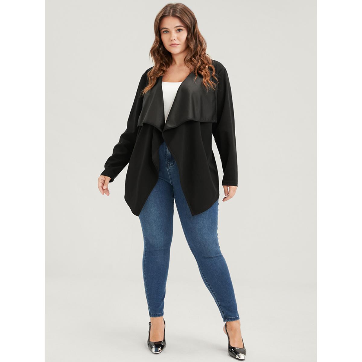 Plus Size Plain Asymmetrical Hem Waterfall Collar Ties Coat Women Black Elegant Belted Loose Ladies Dailywear Winter Coats BloomChic 18-20/2X Product Image