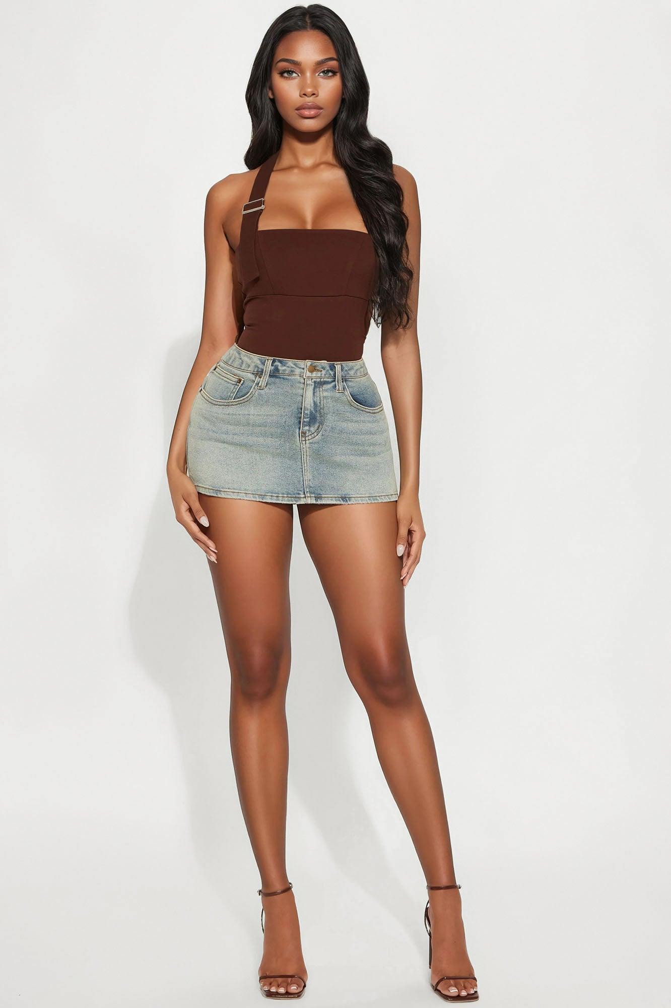 In The Mix Halter Ponte Bodysuit - Brown Female Product Image