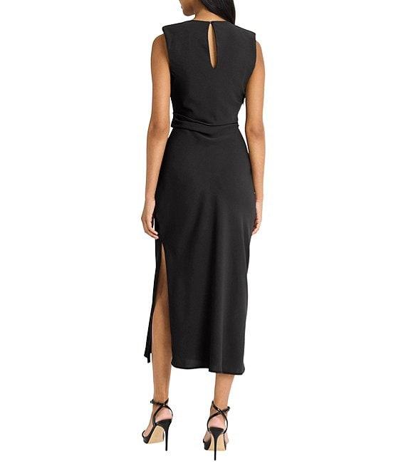 Donna Morgan Crew Neck Sleeveless Ruched Waist Sheath Midi Dress Product Image