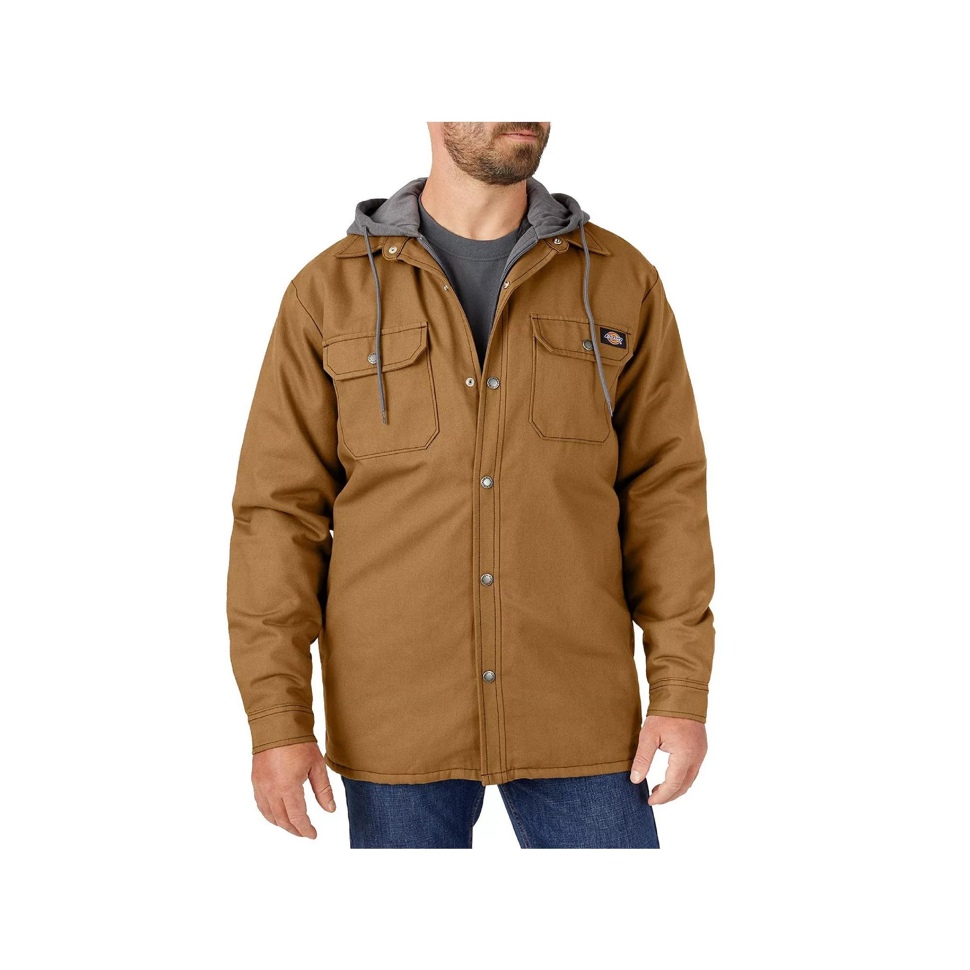 Men's Dickies Fleece Hooded Duck Shirt Jacket, Size: Medium, Brown Product Image