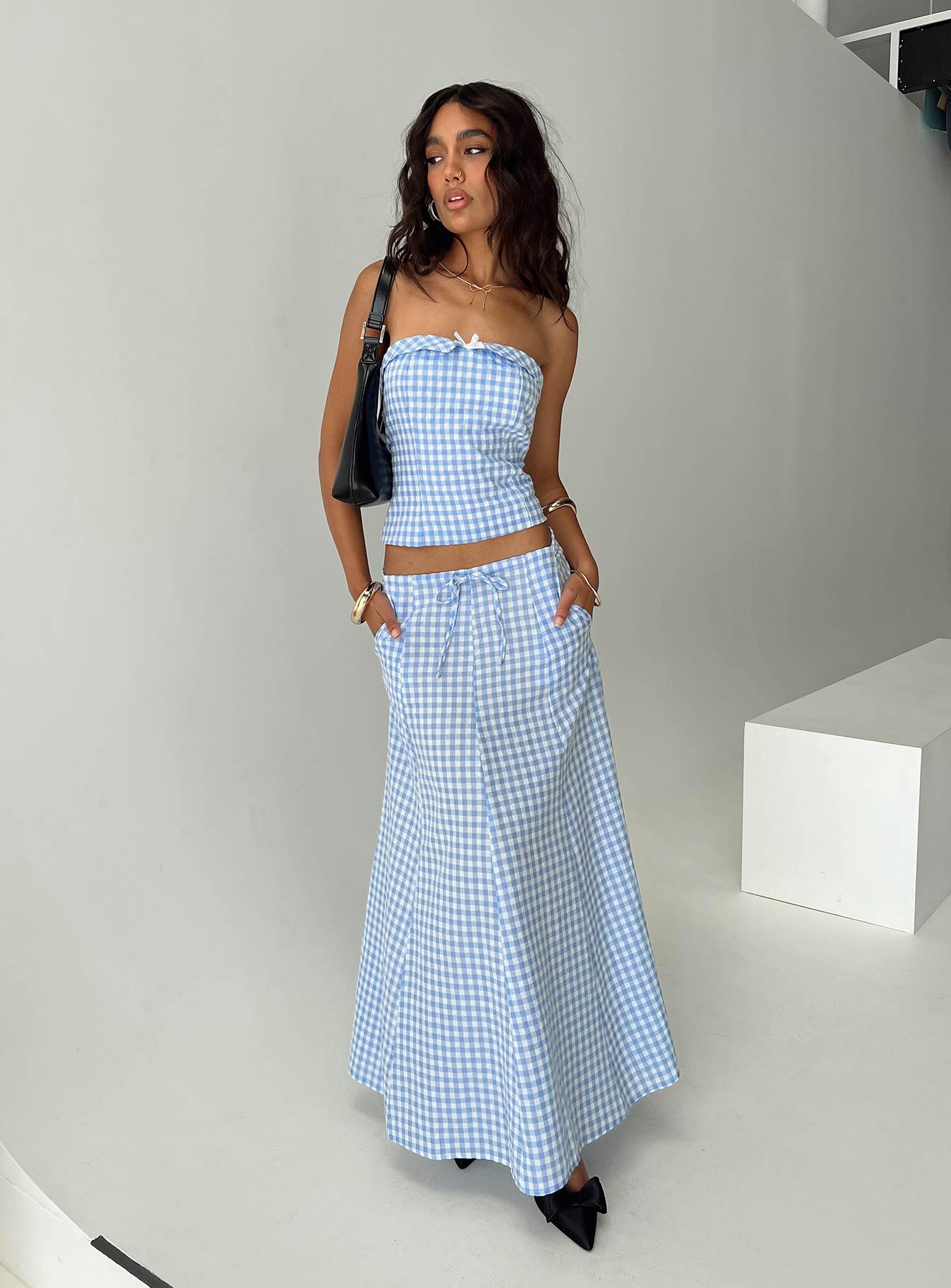 Carmino Maxi Skirt Blue Check Product Image