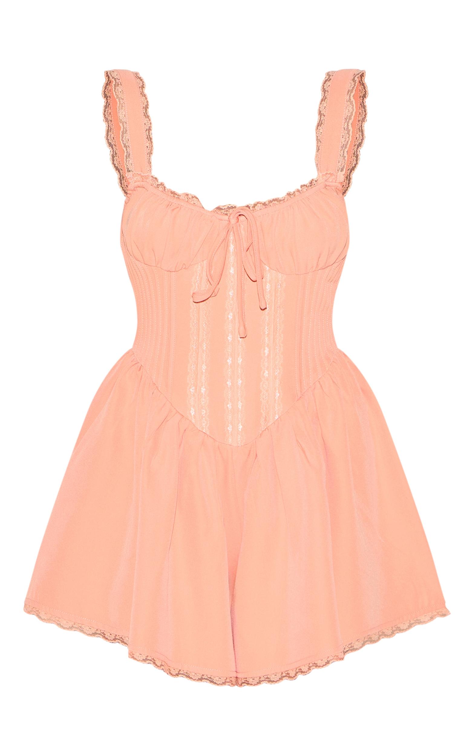 Apricot Woven Lace Detail Strappy Romper Product Image