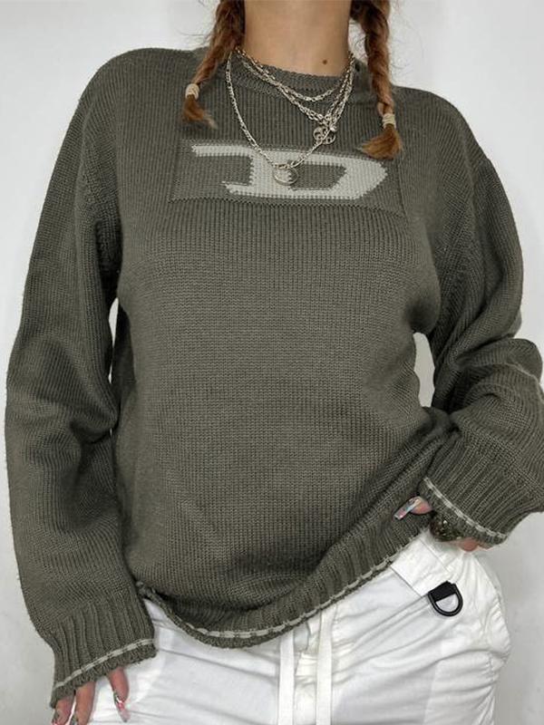 Street Graphic Jacquard Crew Neck Knit Sweater Product Image