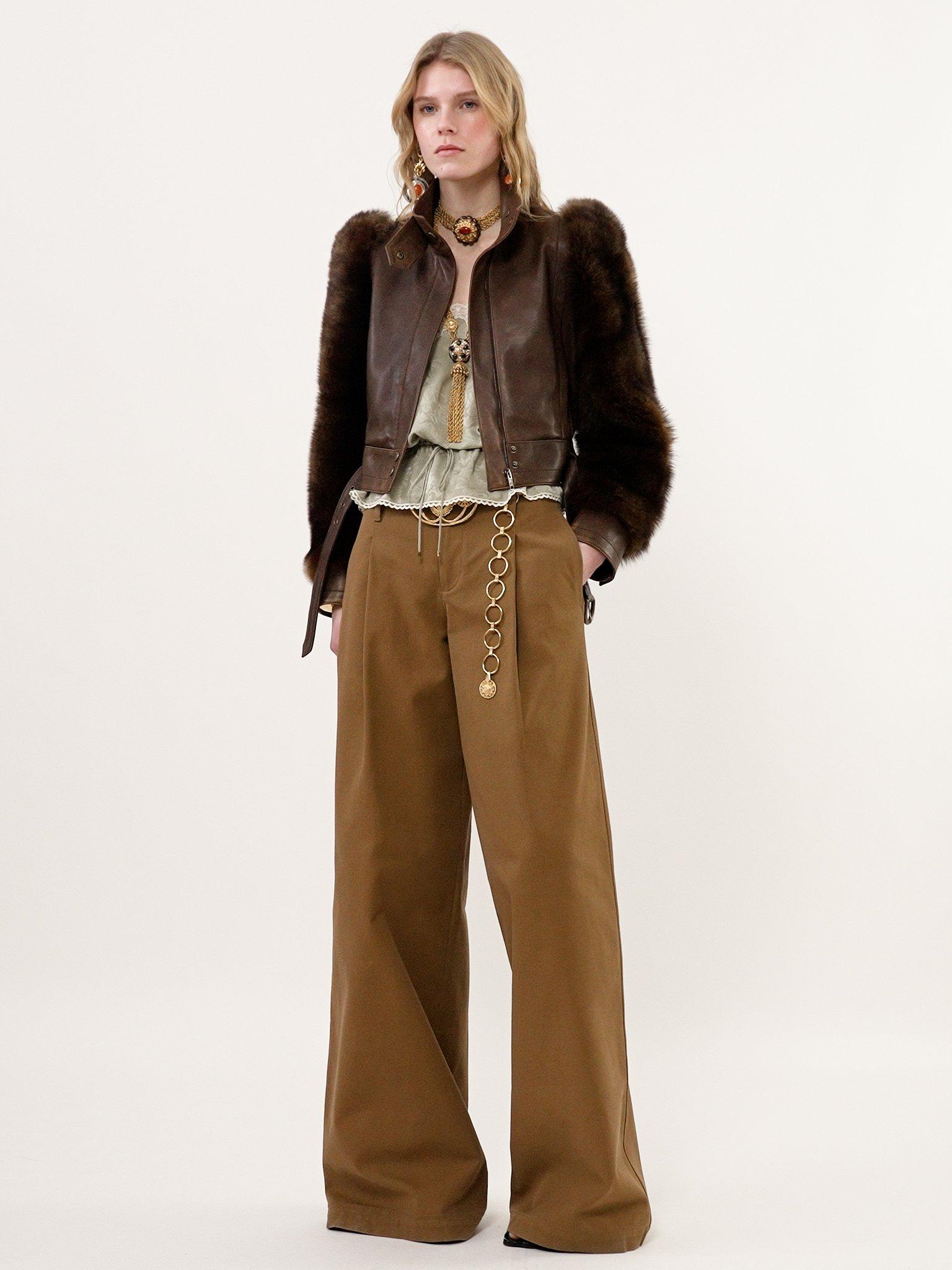 High-rise wide-leg pants in cotton canvas Product Image