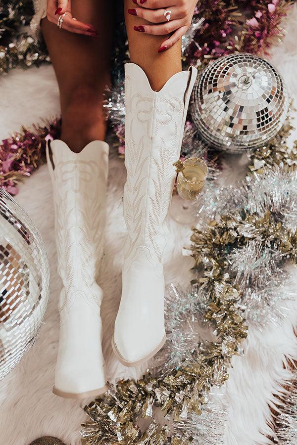 The Harris Faux Leather Cowboy Boot in White Product Image