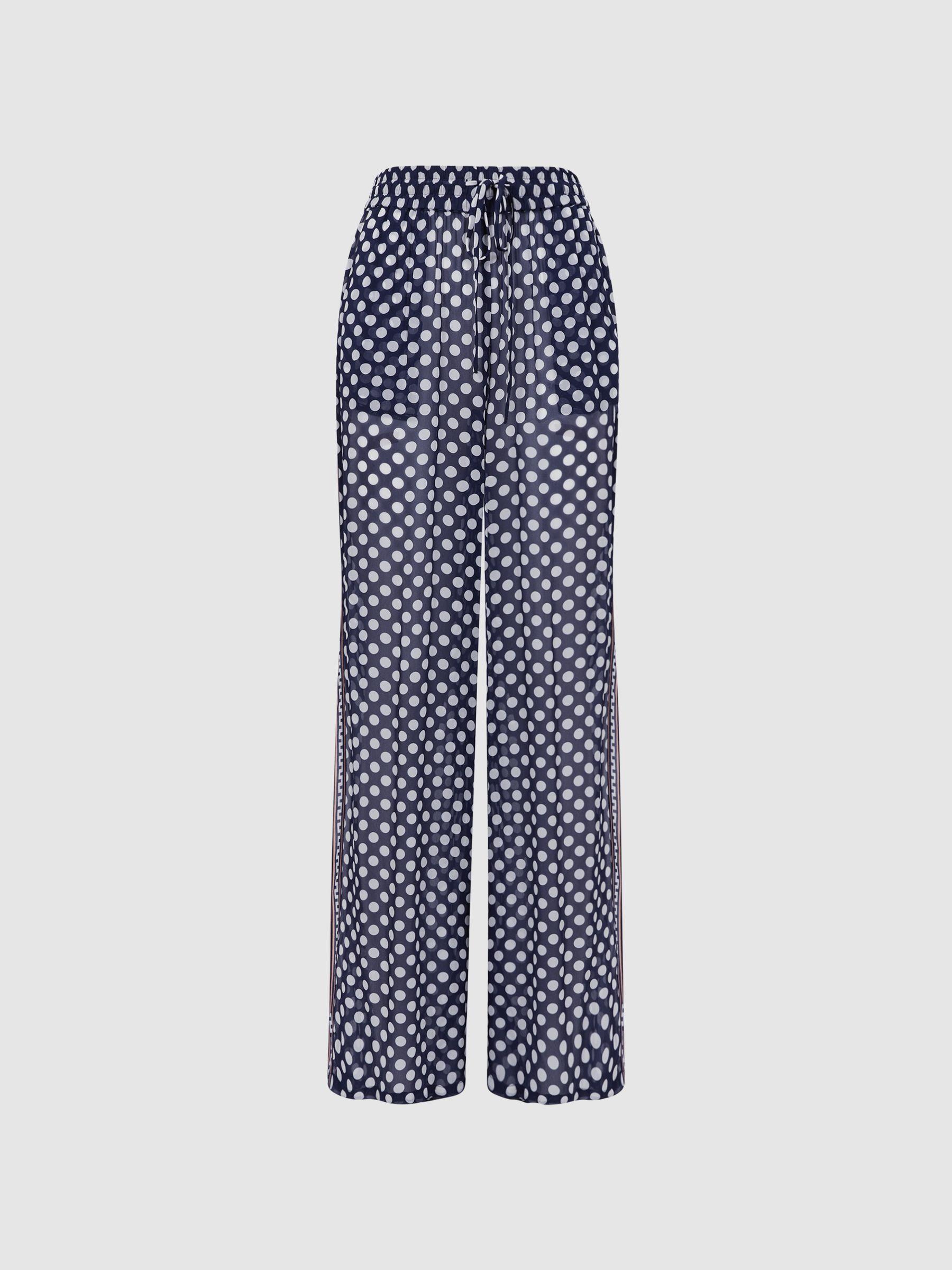 Polka Dot Split Hem Trousers in Navy/White Product Image
