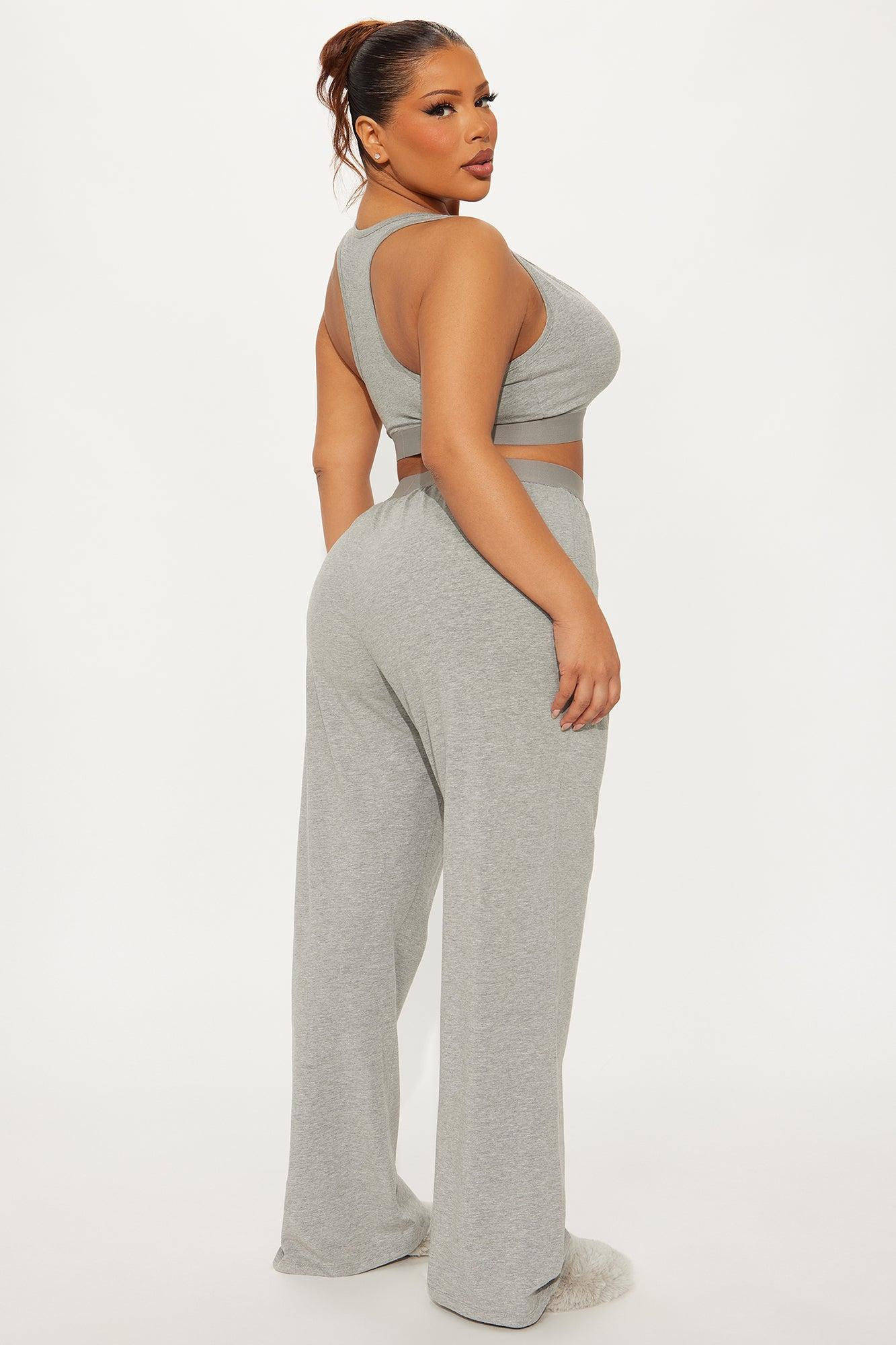 FN Mood Racerback Bralette PJ Boxer Pant Set - Heather Grey Product Image