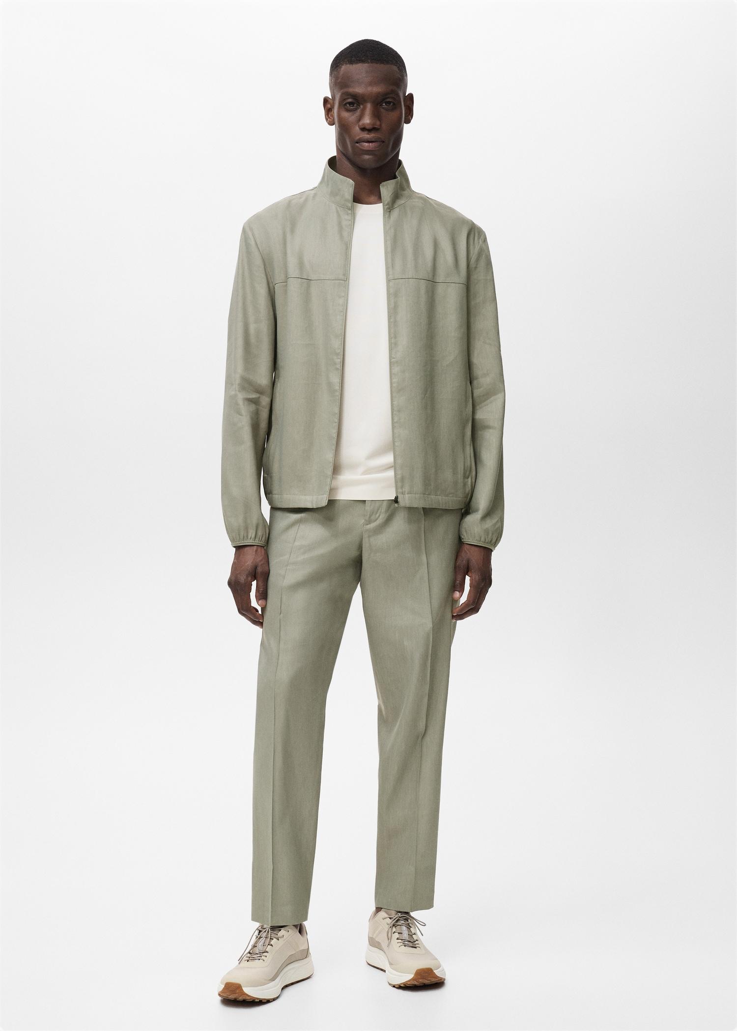 Zipper linen jacket - Men | MANGO USA Product Image
