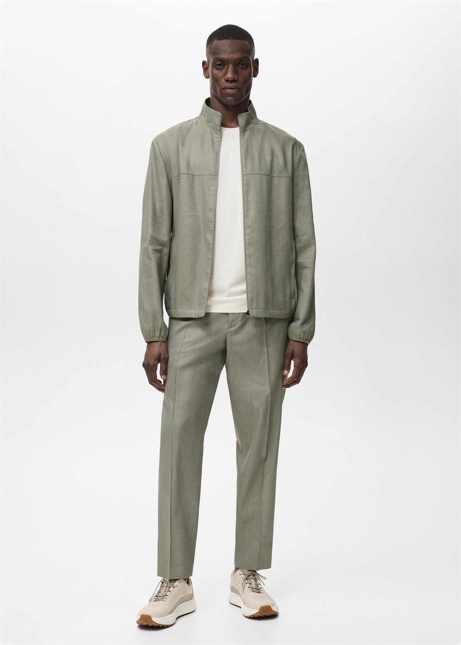 Zipper linen jacket - Men | MANGO USA Product Image