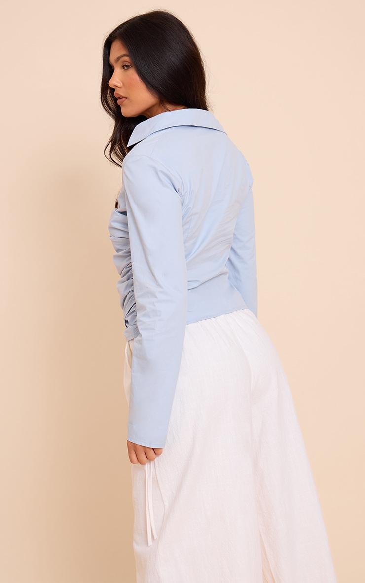 Blue Cotton Fitted Wrap Detail Shirt Product Image