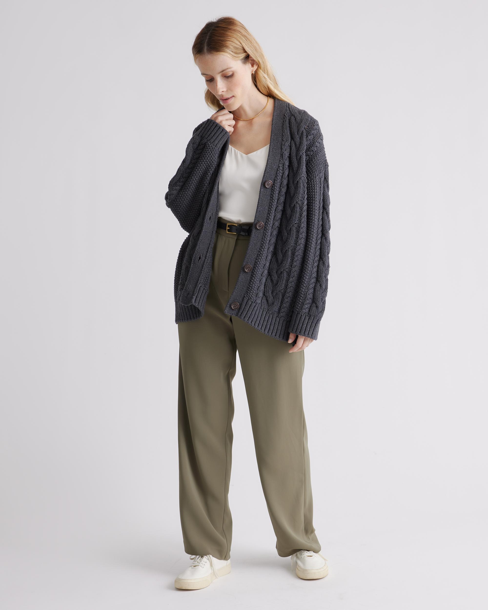 Quince | Women's Oversized Cable Cardigan Sweater Size XS, Organic Cotton Product Image