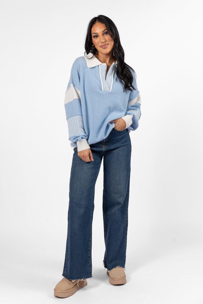 Think About It Sky Blue Collared Oversized Sweater FINAL SALE Product Image