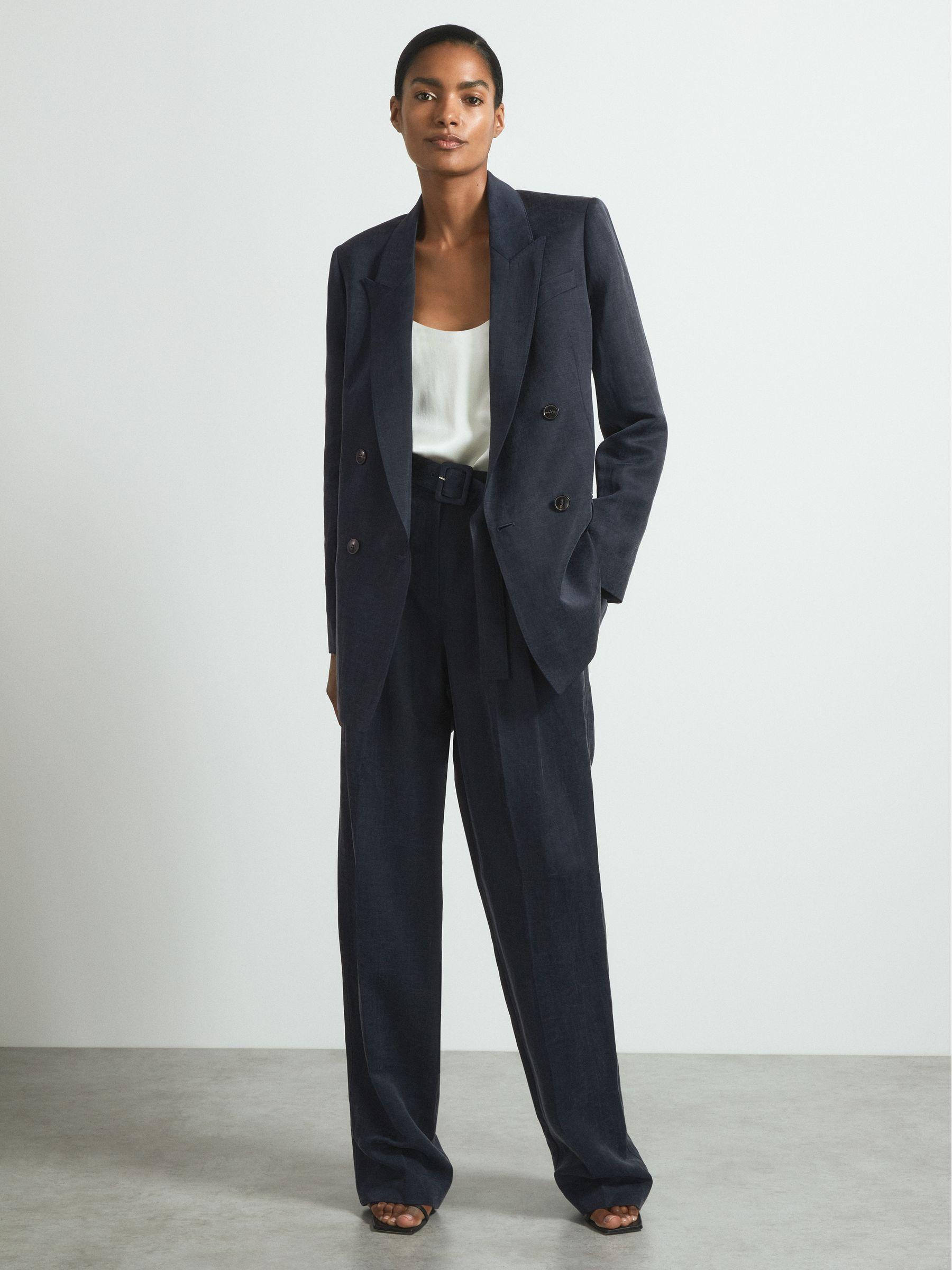 Atelier Cupro Belted Suit Trousers in Navy Product Image