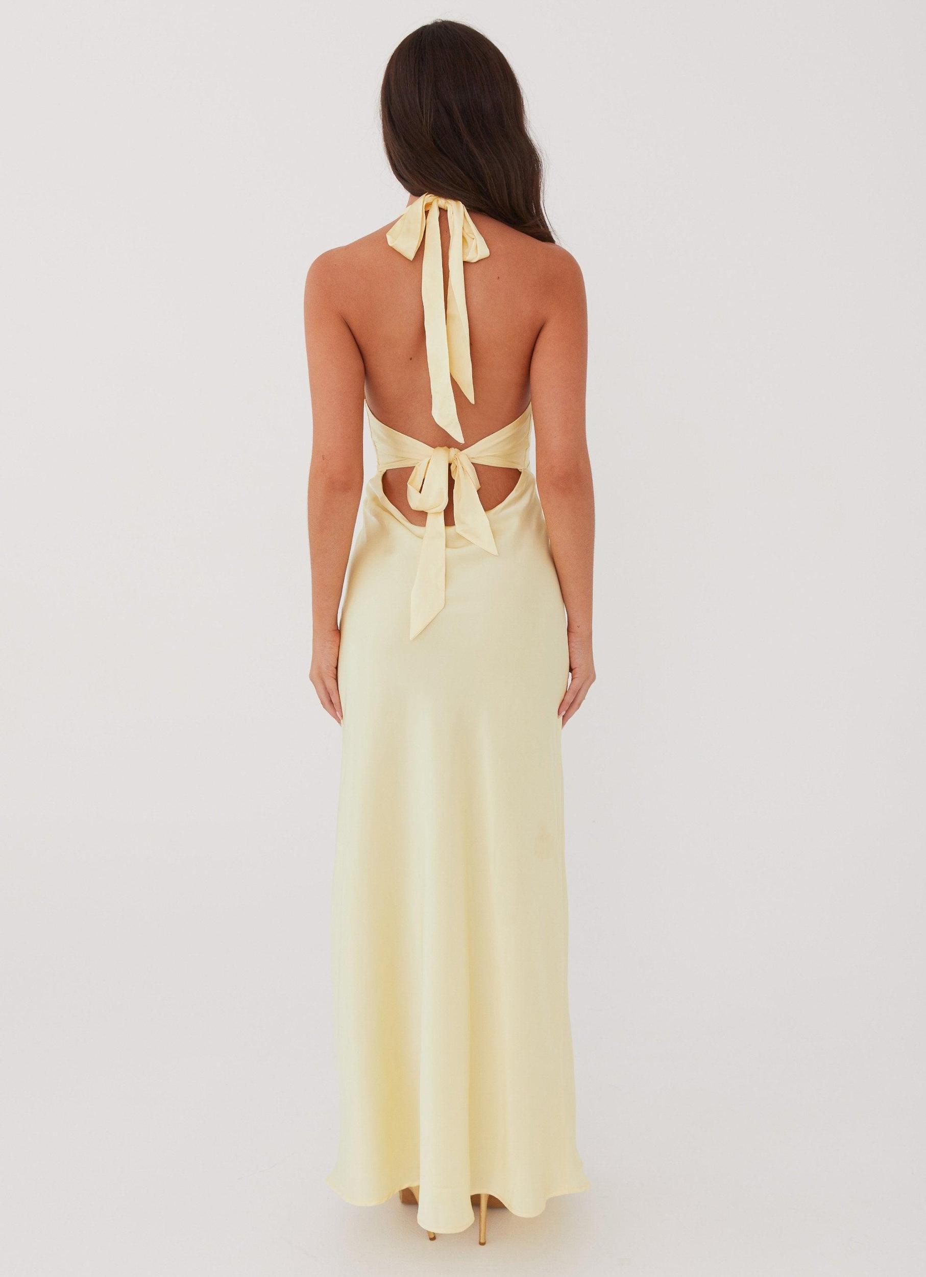Heavy Hearted Satin Maxi Dress - Lemon Product Image