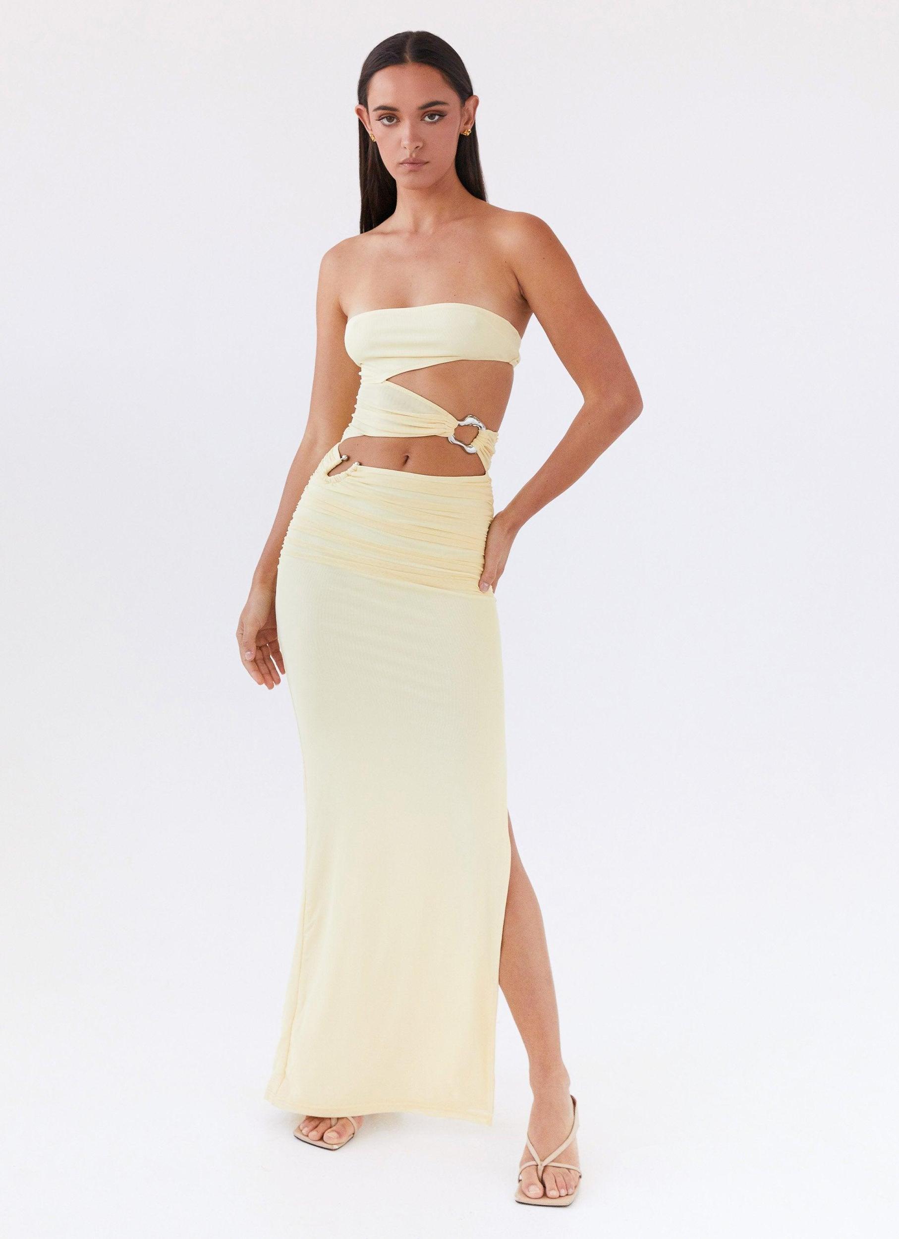 Into Pieces Mesh Maxi Dress - Lemon Product Image