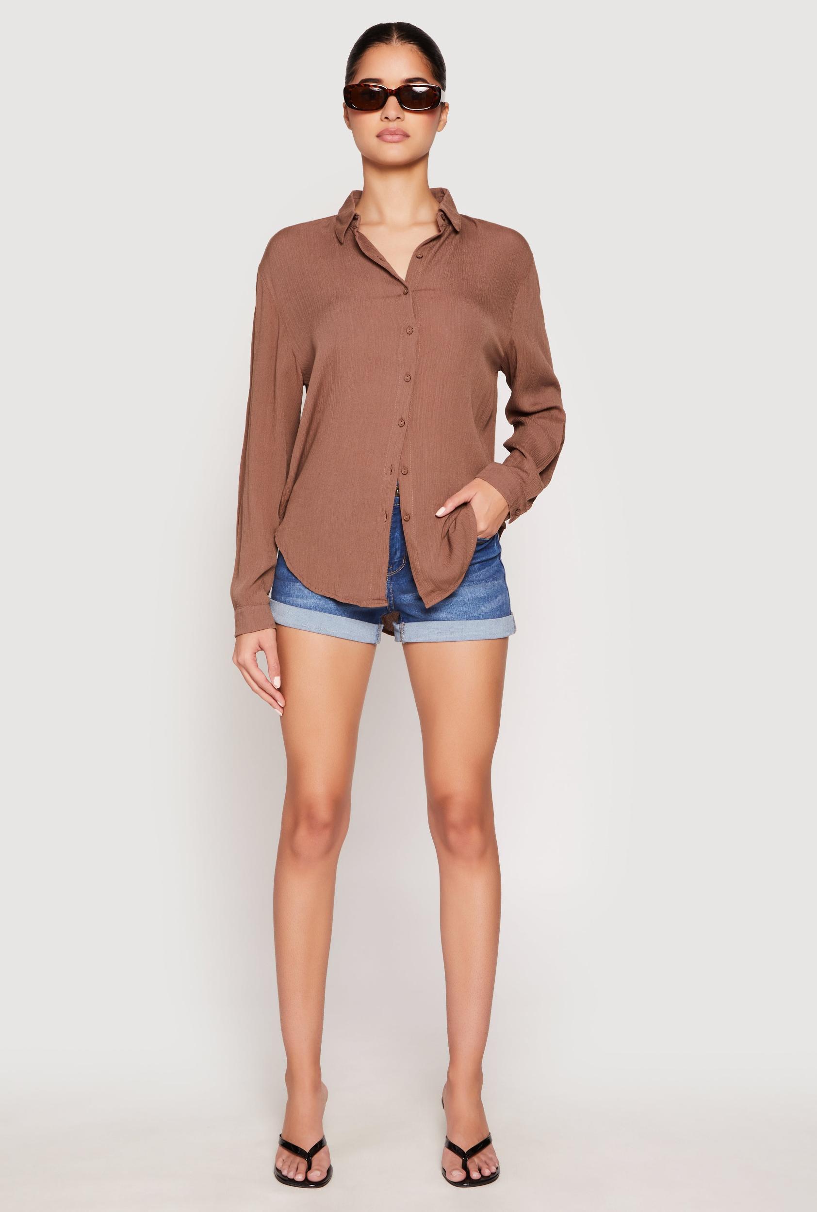 Womens Gauze Knit Twist Back Button Front Shirt Product Image