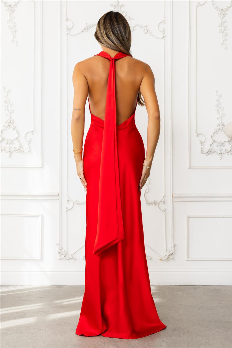 Nightfall Noir Halter Satin Maxi Dress Red Product Image