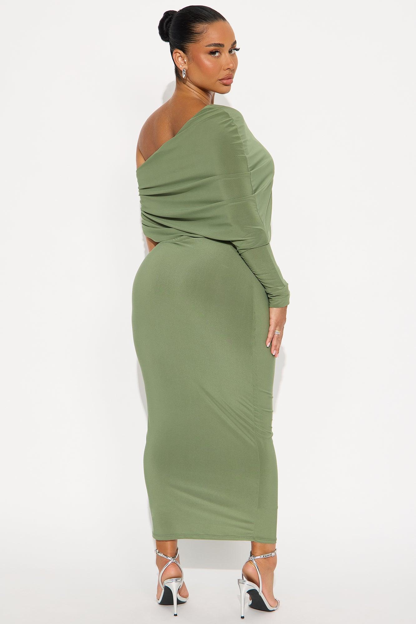 Sly Smile Asymmetrical Midi Dress - Olive Female Product Image