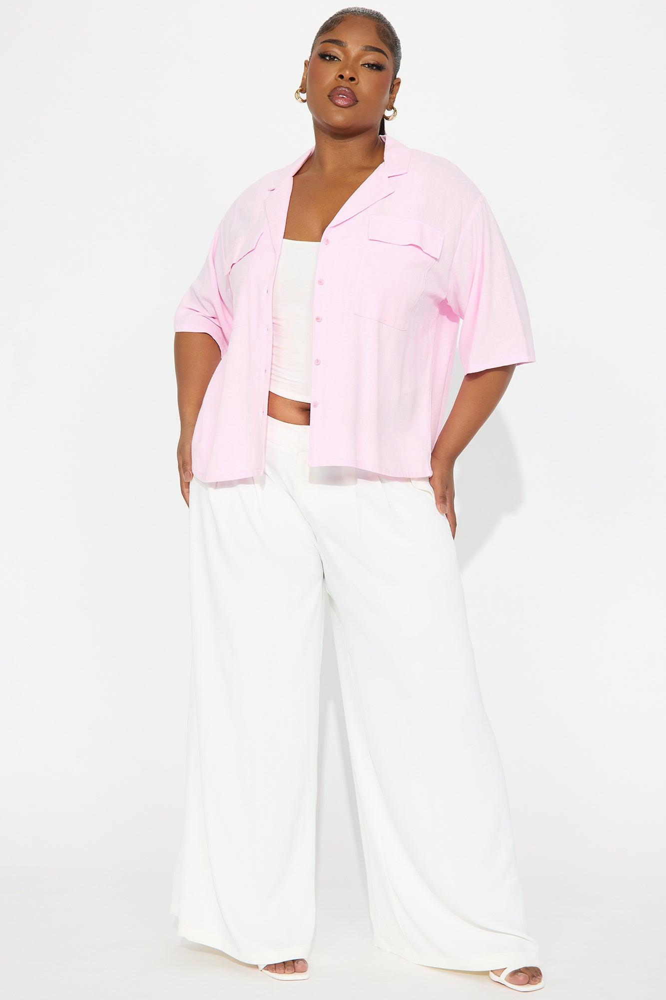 Sand In My Hair Linen Button Up Shirt - Pink Female Product Image