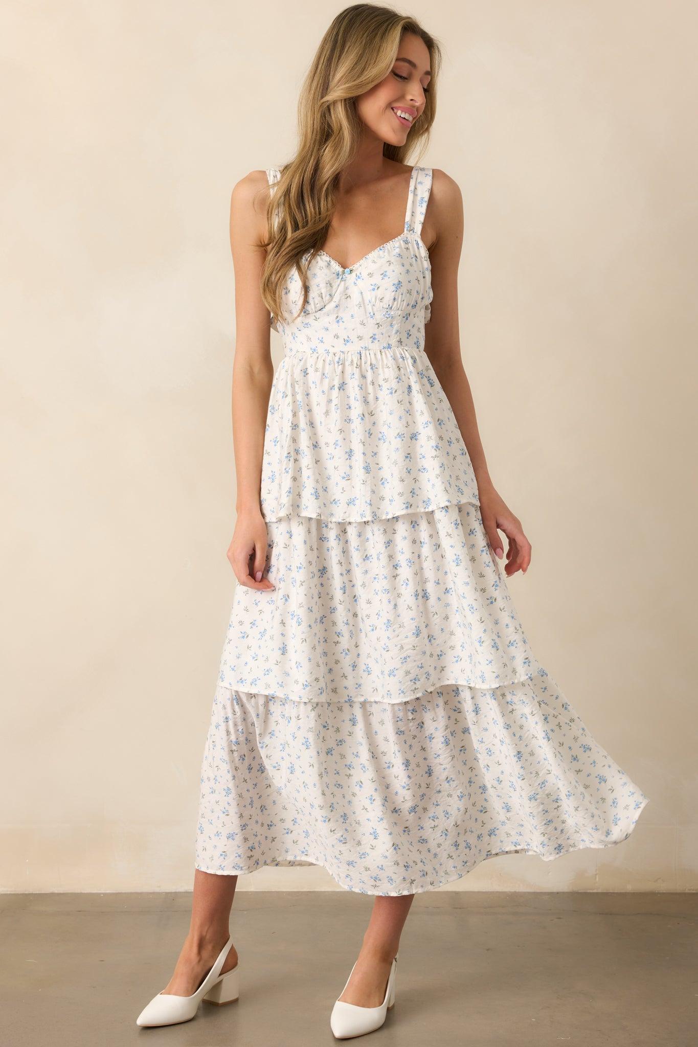 In The Wildflowers Blue Floral Tiered Maxi Dress Product Image