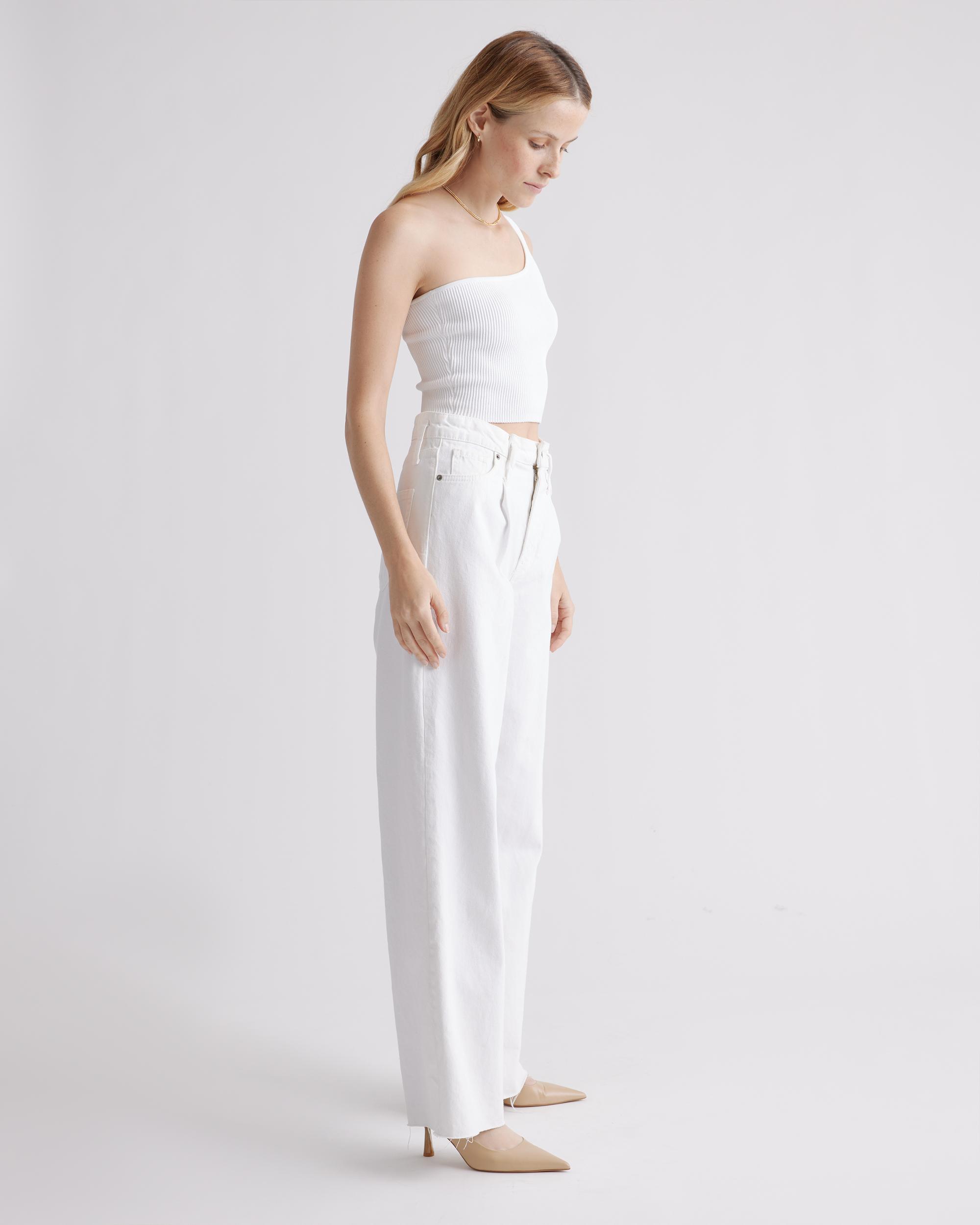 Quince | Women's Cropped One Shoulder Ribbed Knit Tank Top Recycled nylon/polyester/spandex Product Image