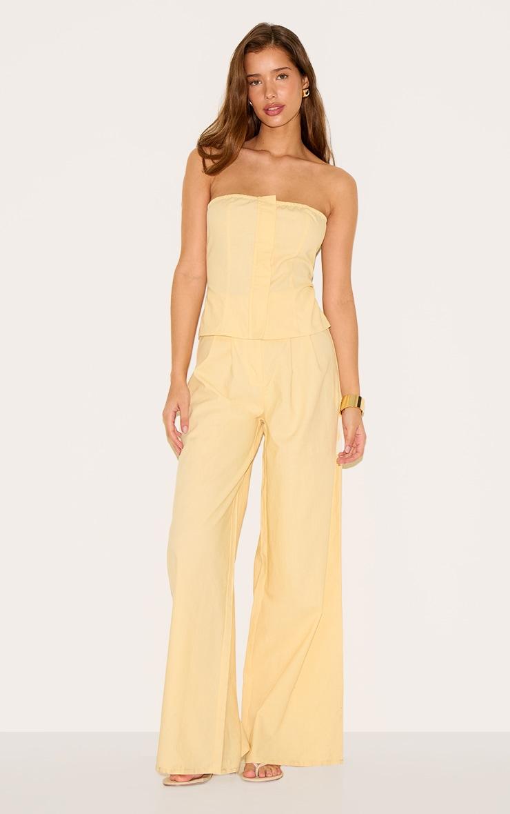 Lemon Linen Blend Tailored Bandeau Wide Leg Jumpsuit Product Image