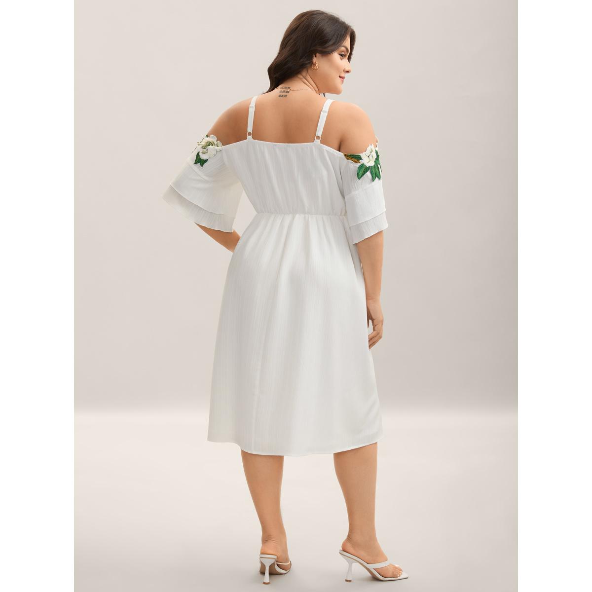 Plus Size Floral Lace Off-Shoulder Adjustable Midi Dress Originalwhite Women Romantic Non Sleeveless Curvy BloomChic 26/4X Product Image