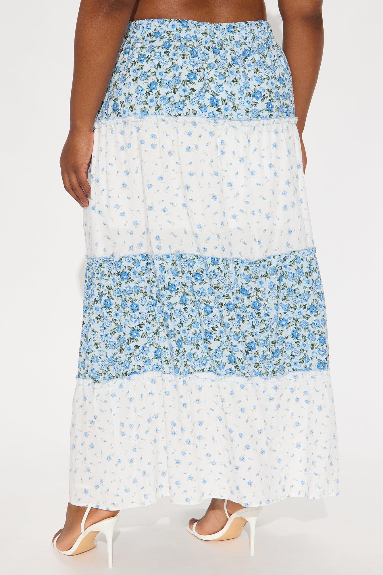 Analissa Floral Tiered Maxi Skirt - Blue/combo Product Image