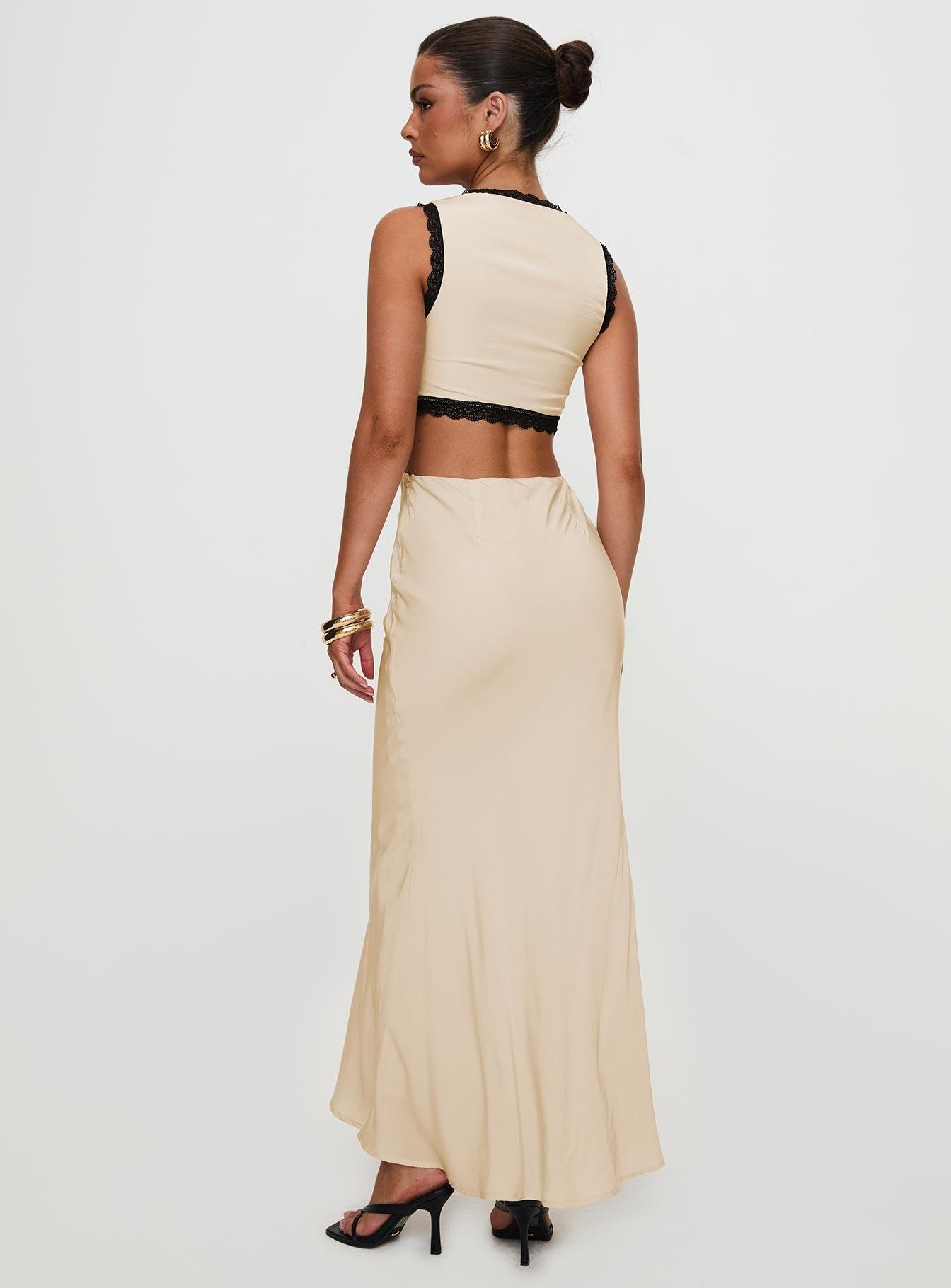 Keila Lace Trim Maxi Dress Cream / Black Product Image