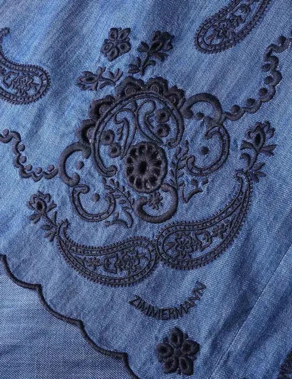 ZIMMERMANN Womens Railway Blue Aster Embroidered Denim Midi Dress Xs Product Image