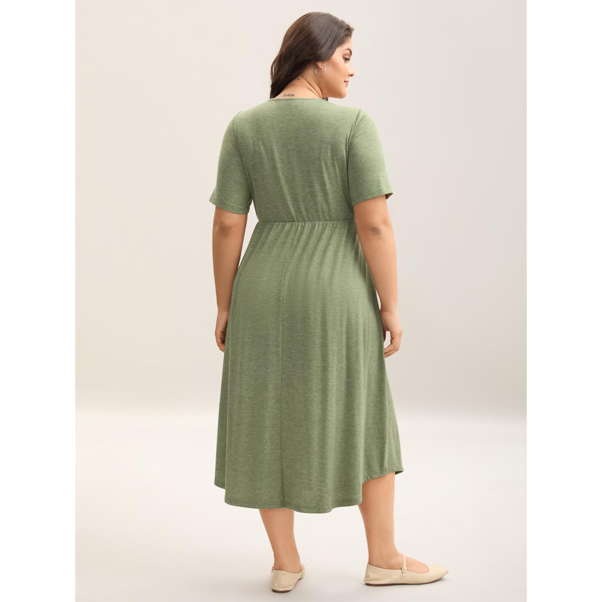Plus Size Crossover Bodice Stretchy Heather Midi Dress Sage Women Knit Dresses Bloomchic 30/6X Product Image