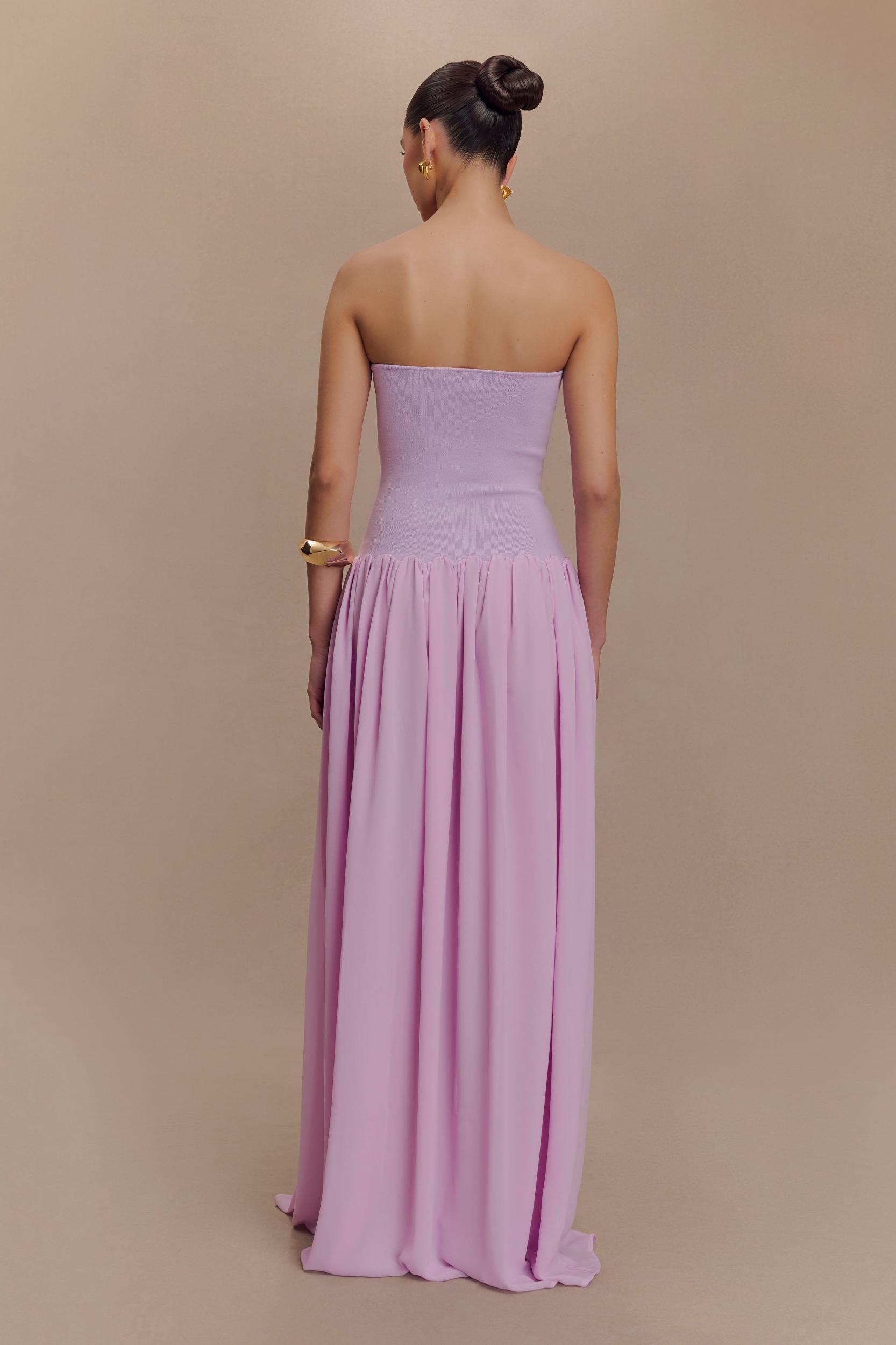 Lyanna Knit And Chiffon Strapless Maxi Dress - Lilac Product Image