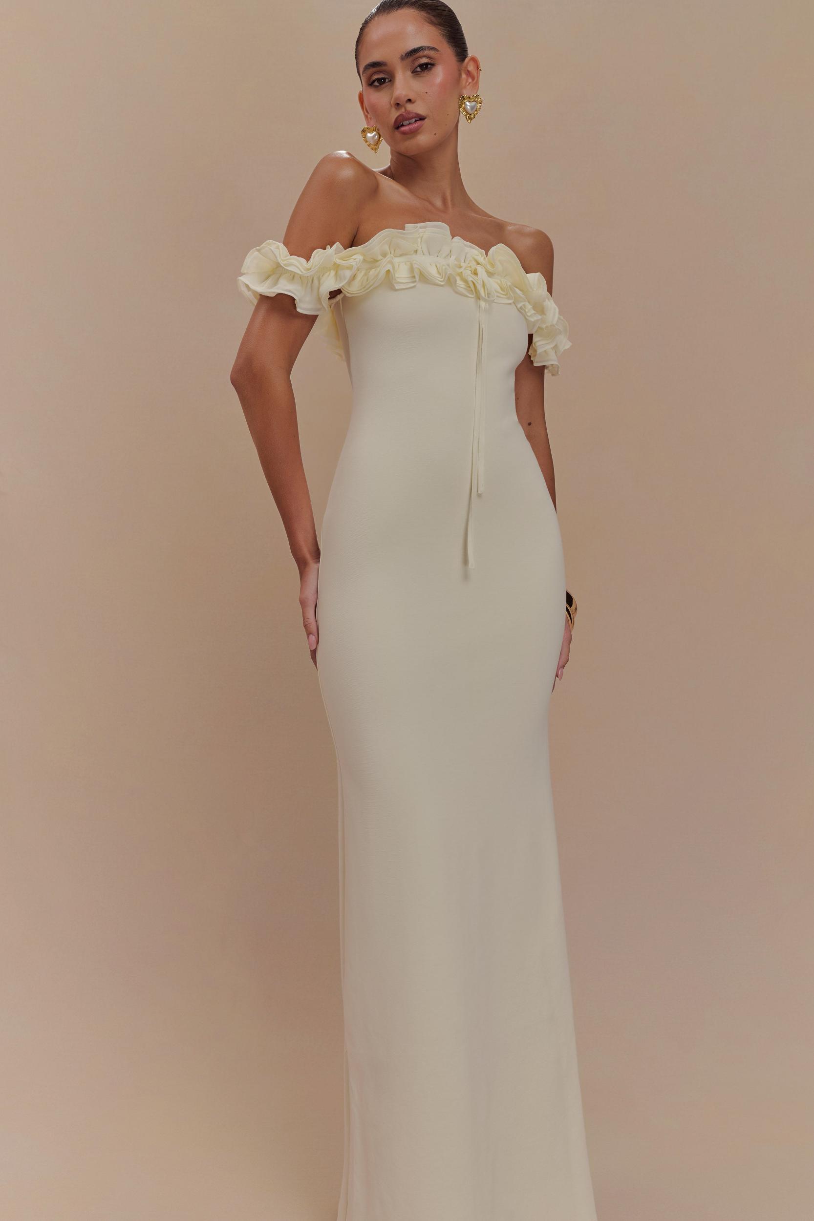 Nova Ruffle Off Shoulder Maxi Dress - Ivory Product Image