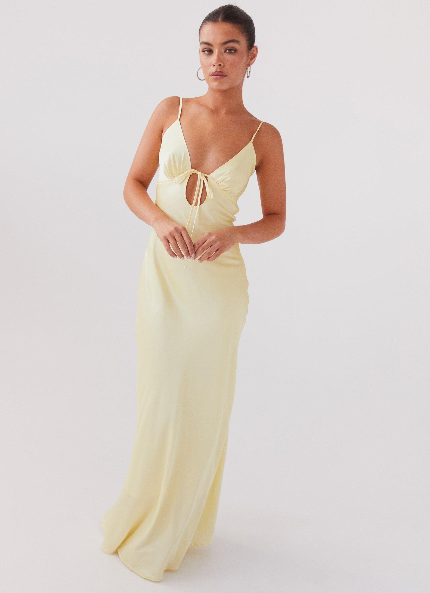 Flora Satin Maxi Dress - Lemon Product Image