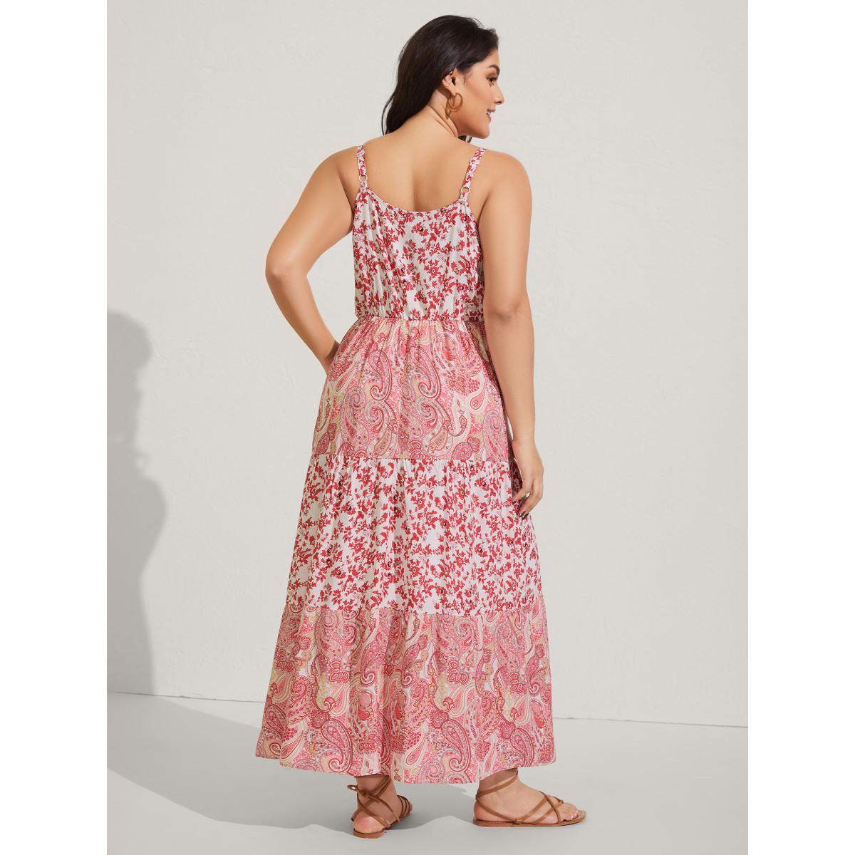 Plus Size Floral Paisley Print Cami Pockets Midi Dress Crepe Women U-neck Sleeveless Curvy BloomChic 10/M Product Image