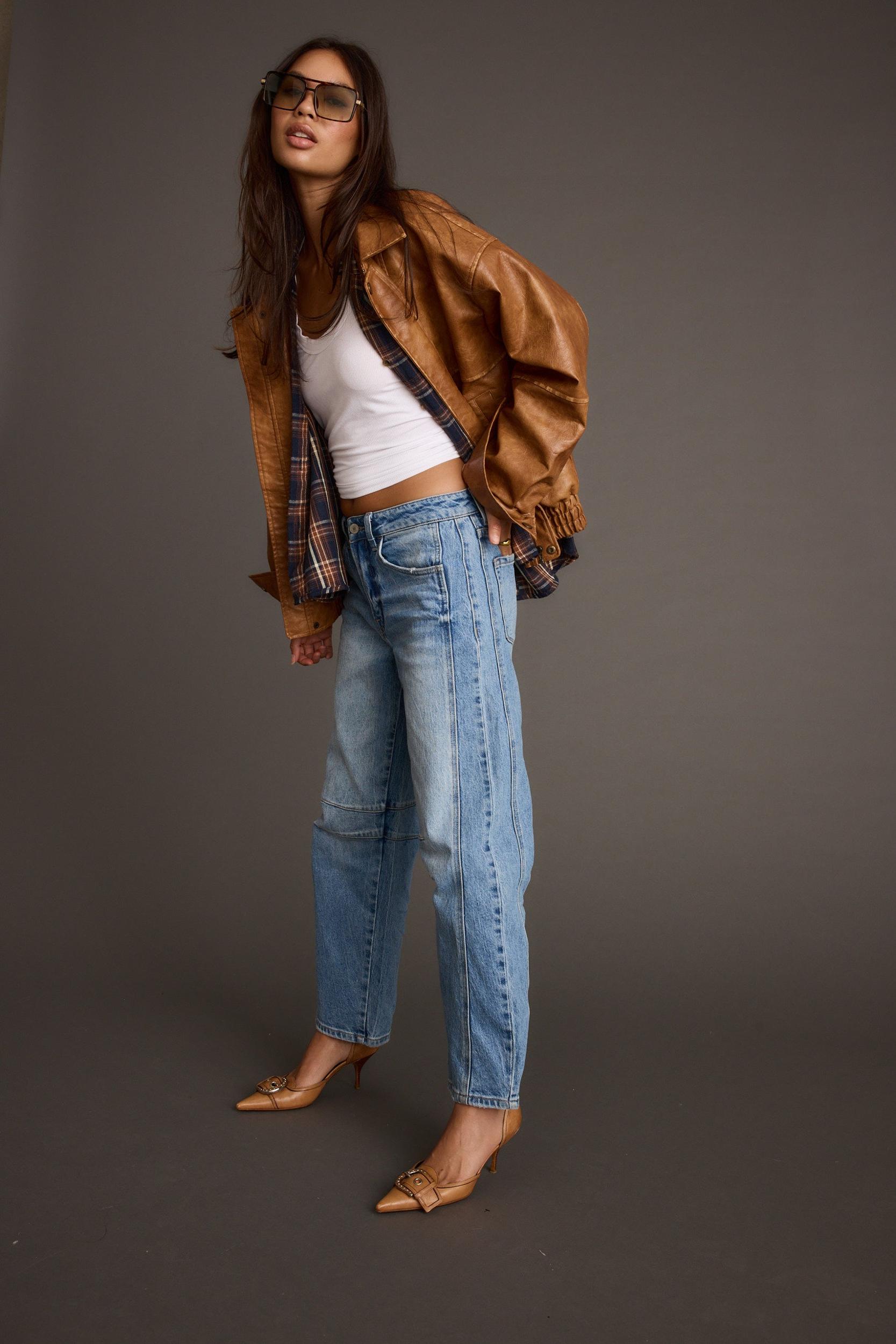 London Calling Cognac Oversized Faux Leather Jacket Product Image