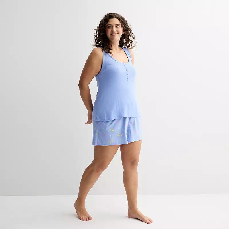 Plus Size Sonoma Goods For Life® 2-pc. Pajama Tank Top & Pajama Shorts Set, Women's, Size: 3XL, Blue Palm Tree Product Image