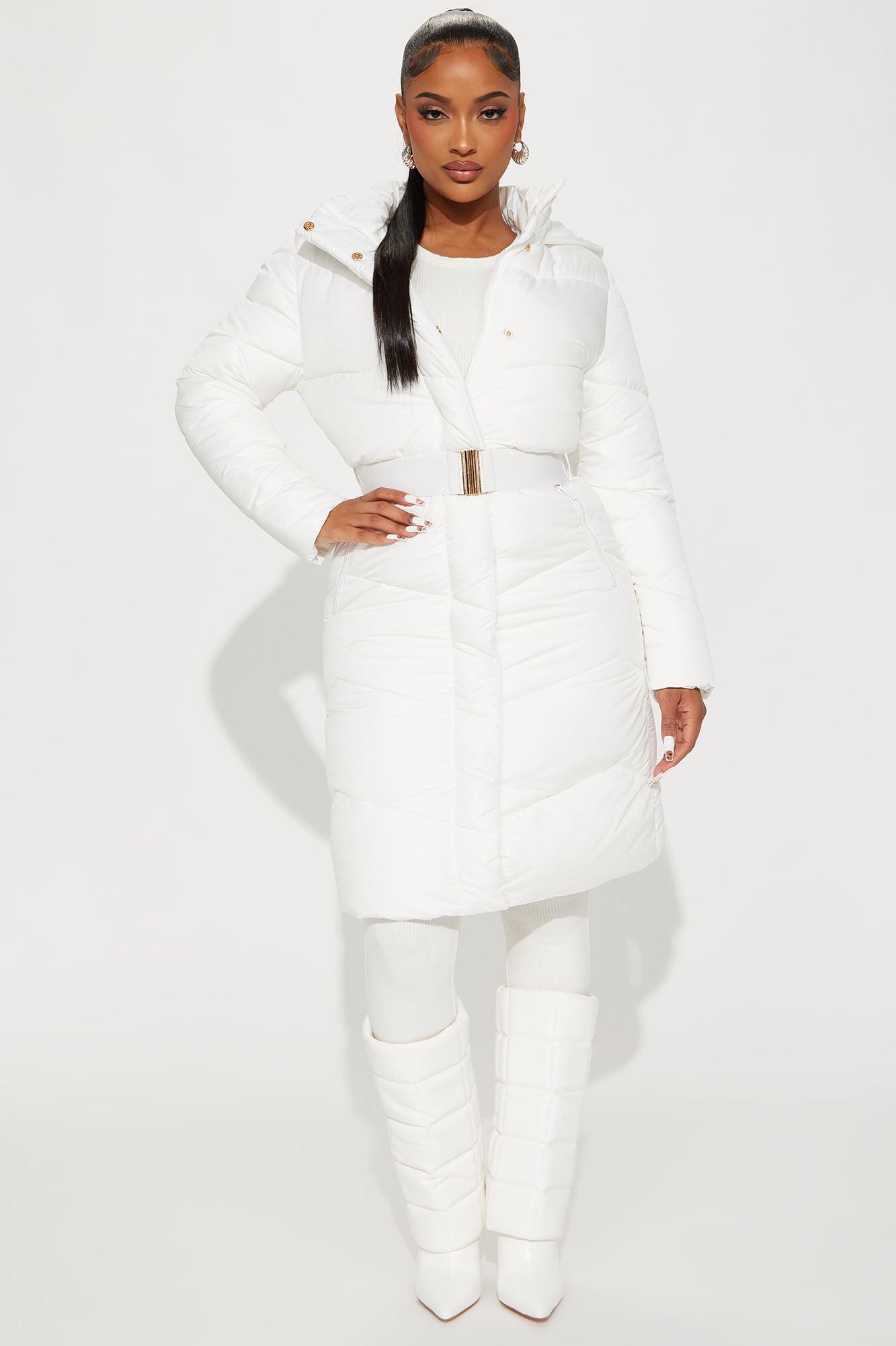 Snow Style Belted Puffer Jacket - White Product Image