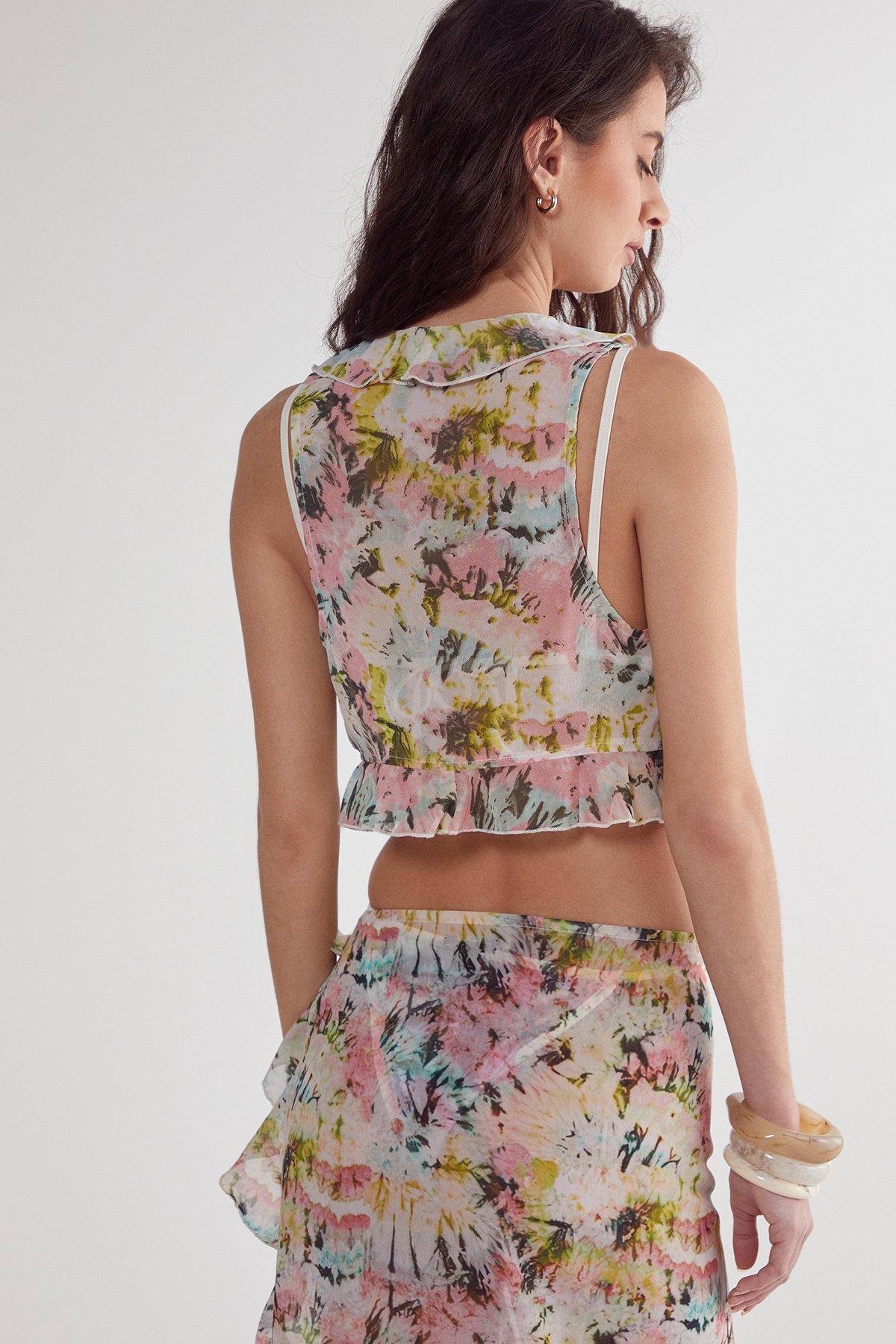 Tie Dye Ruffle Tie Front Beach Top Product Image