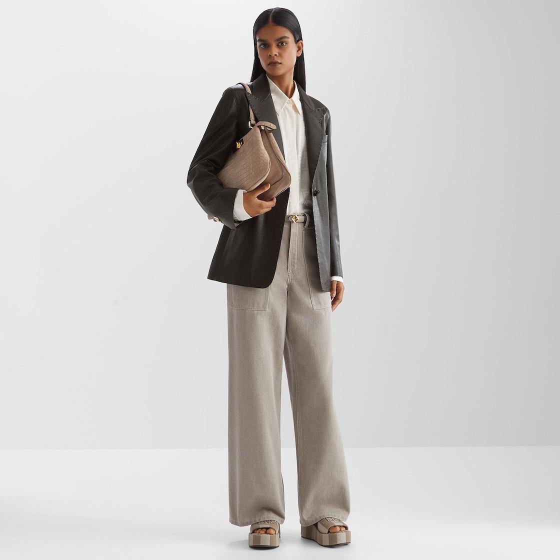 Fendi SunshineDove gray denim-effect jacquard flatform slides Product Image