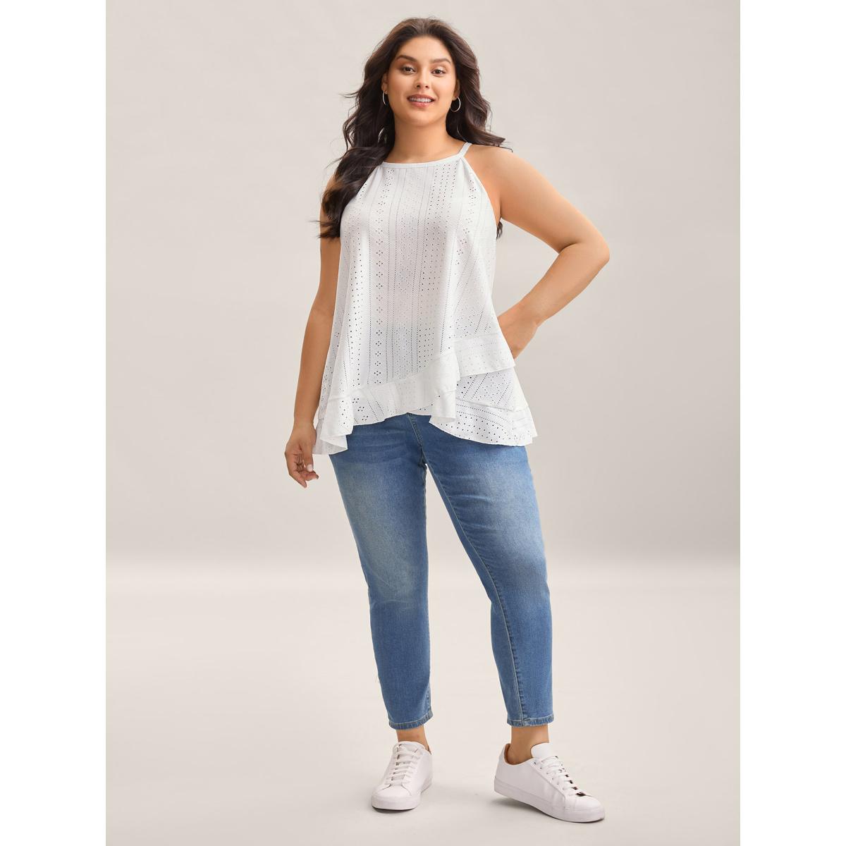 Plus Size Textured Knit Overlap Hem Tank Top Women Originalwhite Leisure Overlapping Round Neck Casual Tank Tops Camis BloomChic 14-16/1X Product Image