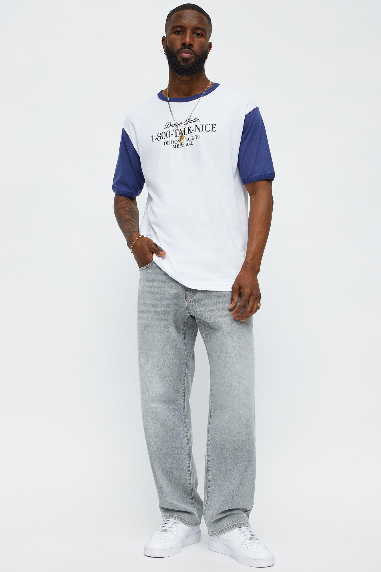 Talk Nice Ringer Short Sleeve Tee - White/Blue Male Product Image